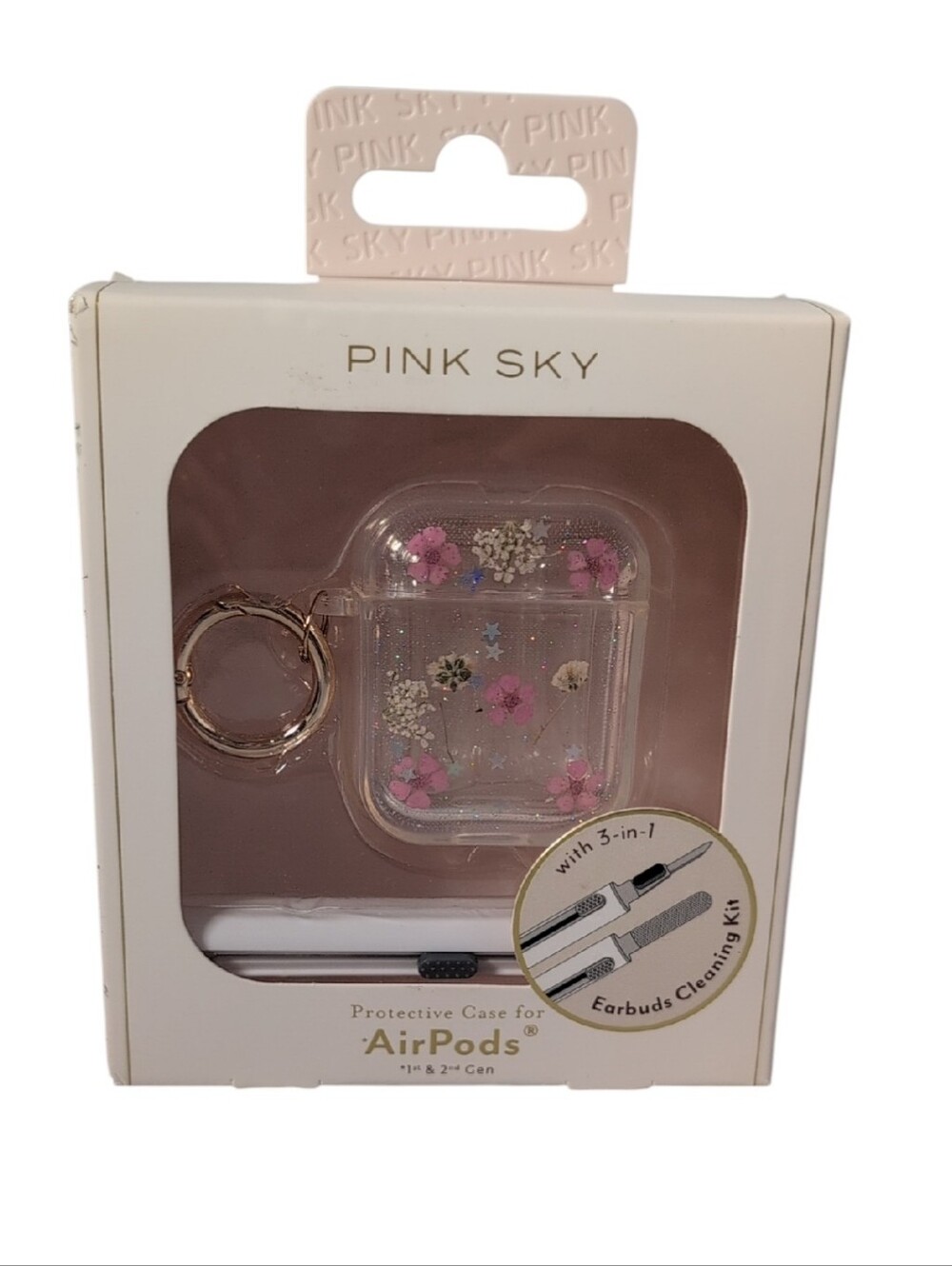 Pink Sky Protective Case for AirPods 1st & 2nd Gen Clear with Pink Flowers